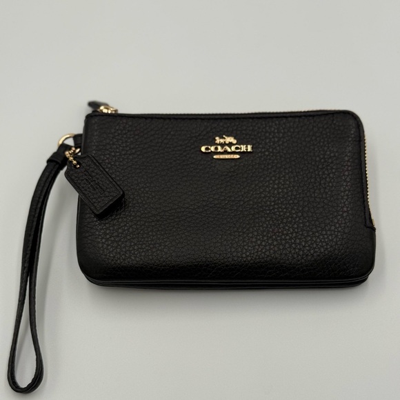 Coach Handbags - Coach Double Corner Zip Wristlet in black refined pebbled leather